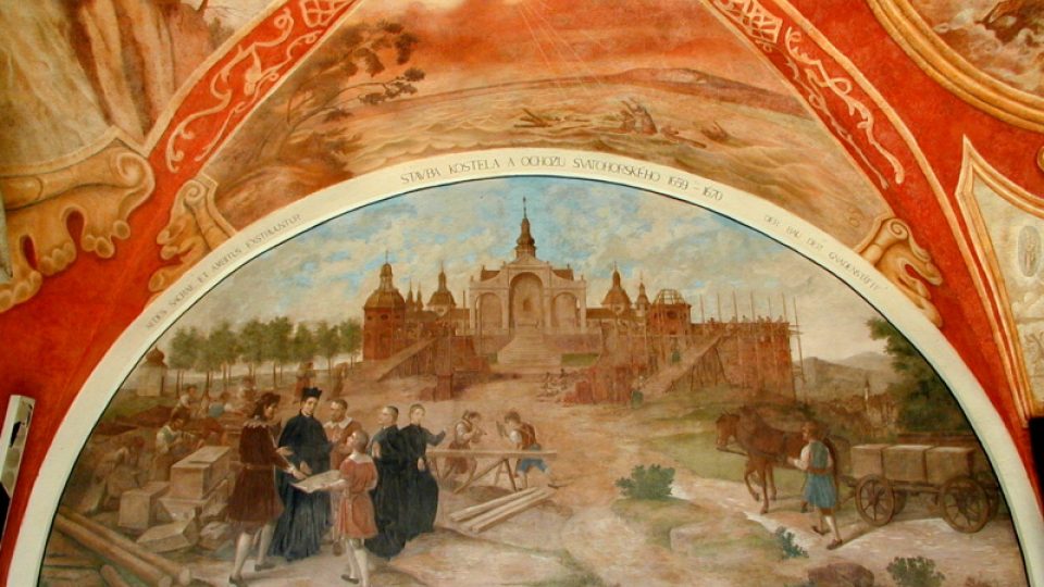 Stavba kostela a ochozu Svatohorského, 1659-1670. Lunetový obraz v ambitu Svaté Hory