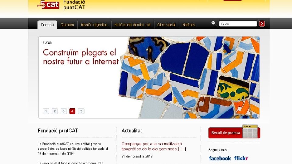 Internetová stránka Nadace puntCAT, která se stará o dodržování pravidel stránek s doménou .cat