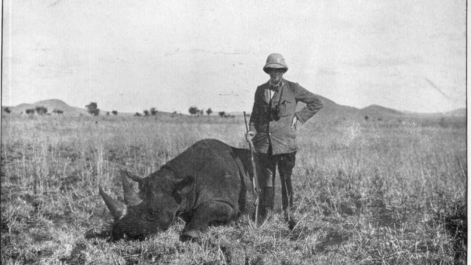 Lovec Churchill. S nosorožcem bílým během safari v roce 1907