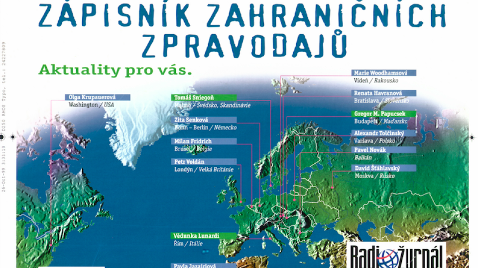Mapa zahraničních zpravodajů Radiožurnálu v 90. letech
