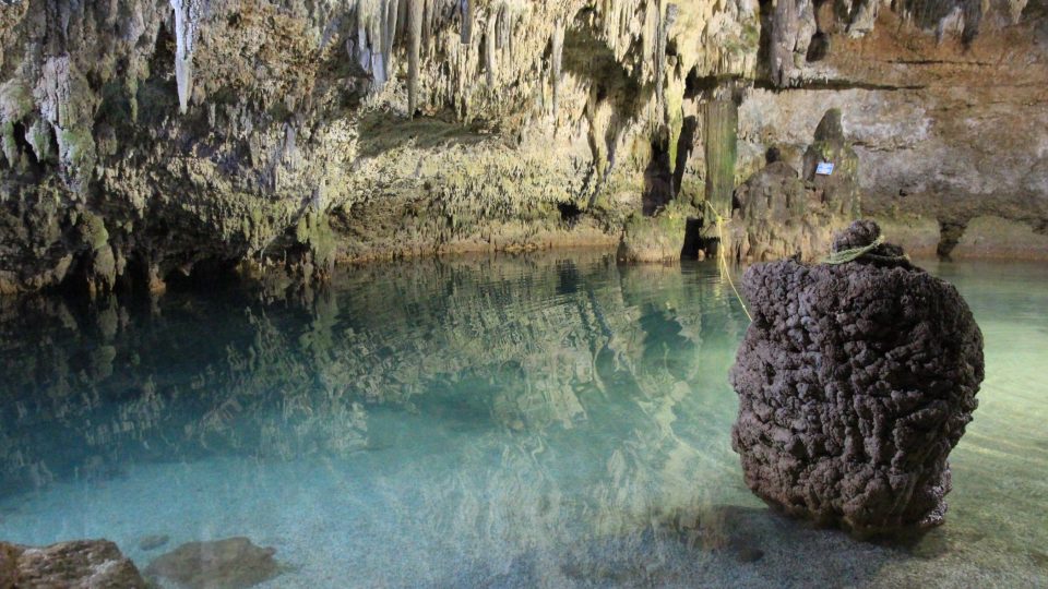 Cenote Choo-Ha totiž kromě studené a čisté vody oplývá i krásnými krápníky