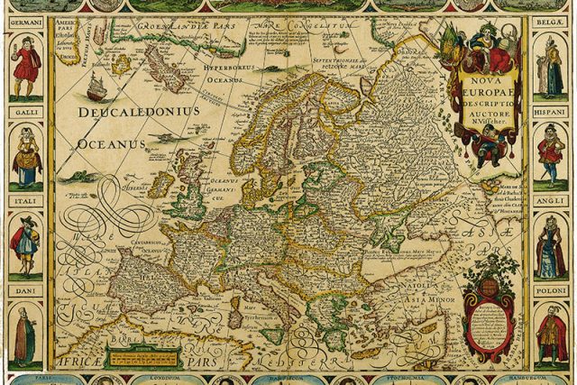 Historická mapa Evropy. Autor: N. Visscher | foto: Art plus,  www.historicke-mapy.cz