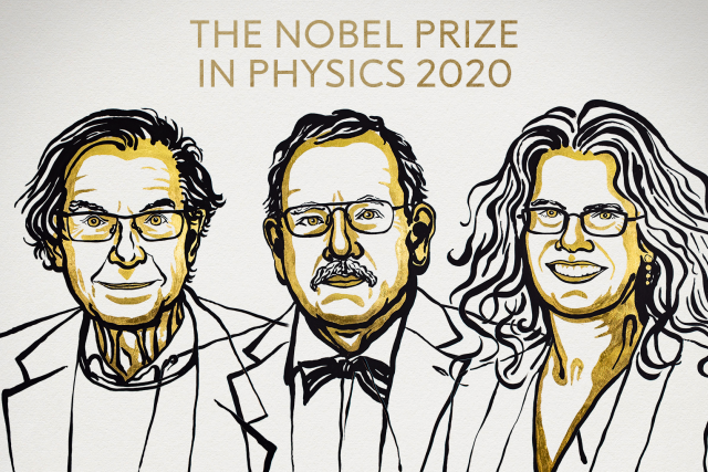 Roger Penrose,  Reinhard Genzel a Andrea Ghez | foto: Niklas Elmehed,  NobelPrize.org