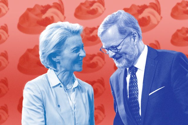 Předsedkyně Evropské komise Ursula von der Leyenová a premiér Petr Fiala | foto: Český rozhlas