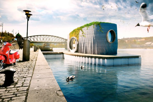 Dům Prvok na Vltavě u Železničního mostu ve vizualizaci | foto: Web projektu Prvok od Buřinky