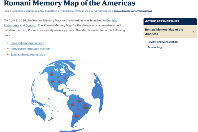 Mapa zachycuje místa,  která jsou důležitá pro romské komunity žijící v daných zemích | foto: Romani Memory Map of the Americas