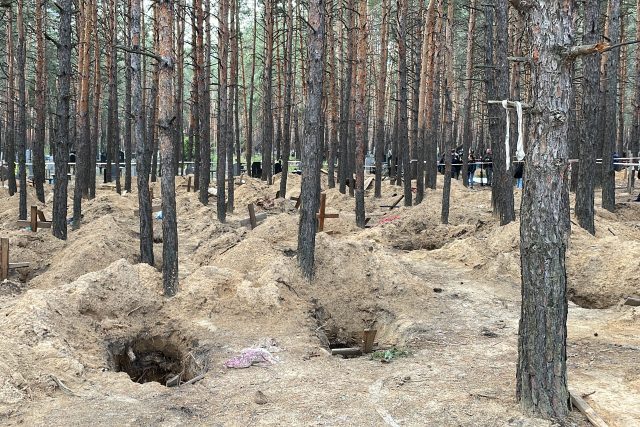Celý les je plný hrobů,  napočítali jich 445. Plus jeden hromadný. | foto: Martin Dorazín,  Český rozhlas