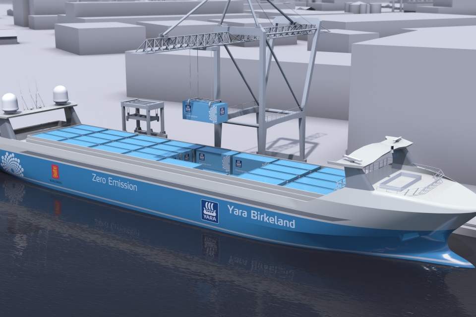Jedna z největších chemických firem v Norsku,  Yara International,  vyvíjí autonomní nákladní loď na elektrický pohon,  která by měla společnosti ušetřit hodně peněz a snížit i dopad na životní prostředí | foto: Yara International