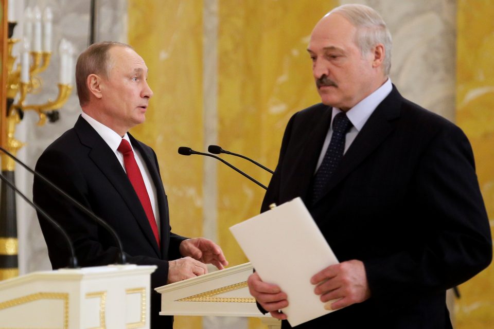 Prezidenti Vladimir Putin a Alexandr Lukašenko na snímku z dubna 2018 | foto: Dmitri Lovetsky/Pool,  Reuters