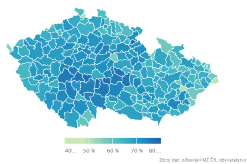 Očkování v obcích s rozšířenou působností k 12. květnu. | foto: iROZHLAS.cz