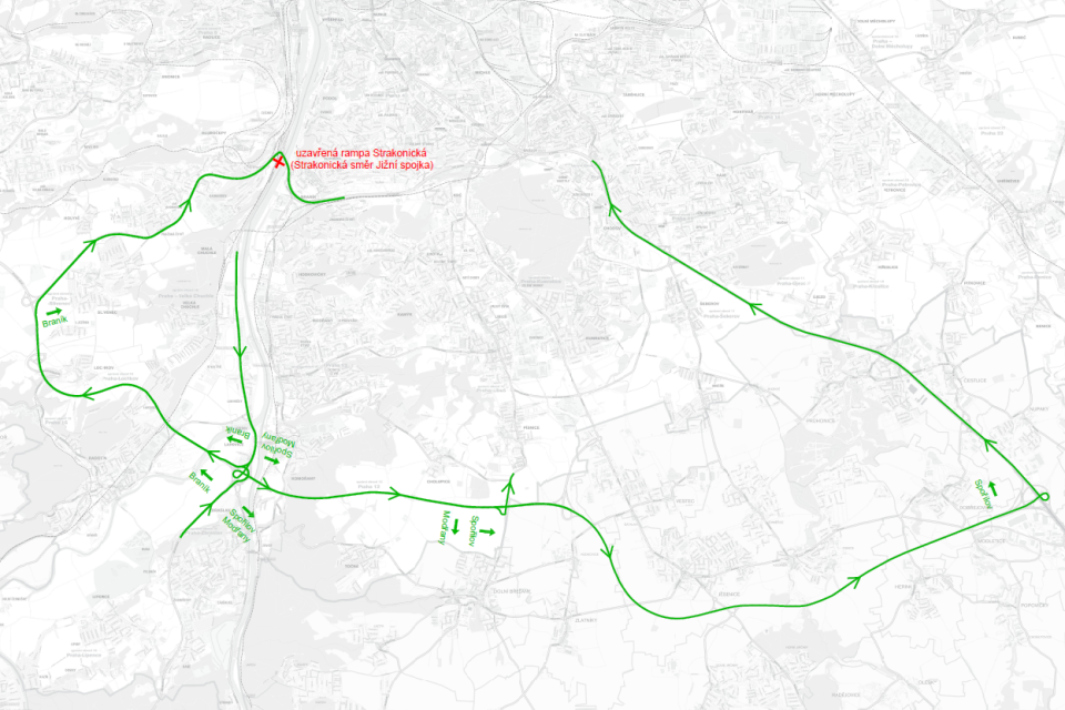 Mapa hlavních značených objízdných tras při opravách Barrandovského mostu | foto: Technická správa komunikací